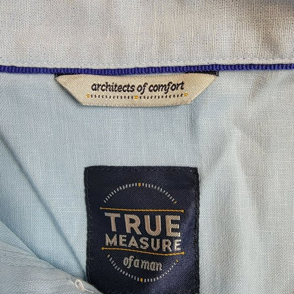 True Measure Tunic Shirt, Men L, Blue, Linen/Cotton Blend, Short Sleeve, EUC - Picture 5 of 13